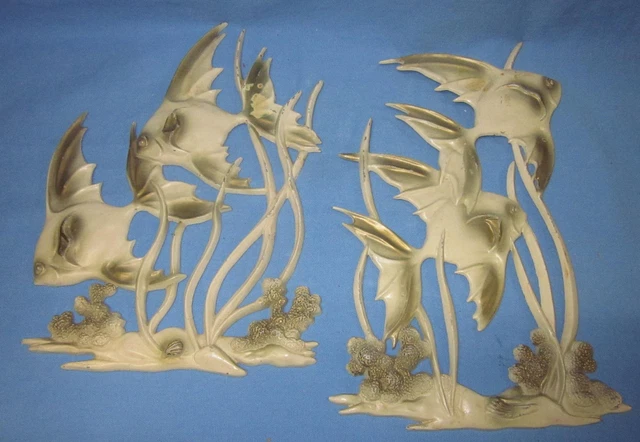 A PAIR OF Vintage Sexton Metal Wall Decorations ~ Angel Fish