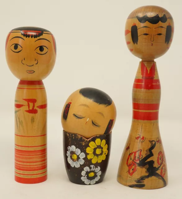 Kokeshi Vintage Doll Set Japanische Holz Puppe Original Handarbeit 0307C1