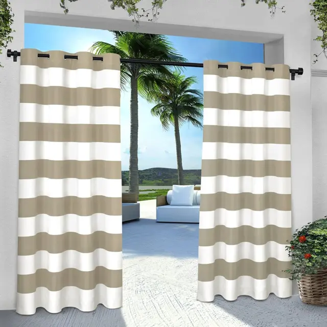 Cabana Stripe Indoor/Outdoor Light Filtering Grommet Top Curtain