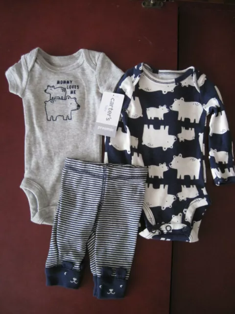 Carter's Baby Boy 3 piece set Bodysuits & pants Blue Mommy Loves Me Preemie  NWT