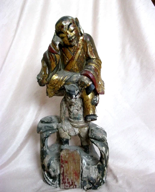 Antike Buddha Figur Holz geschnitzt Schnitzerei 50cm m."Geheimfach" Schriftstück