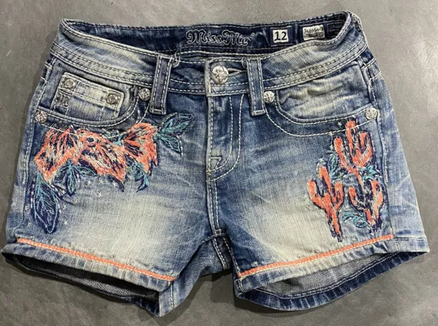 Miss Me Girls Embellished Cactus Jean Short Shorts Size 12 Style JK8654H2