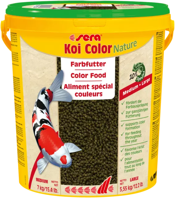 Sera Koi Color Medium 21 Cubo de Litros Pienso Alimento Peces Sticks