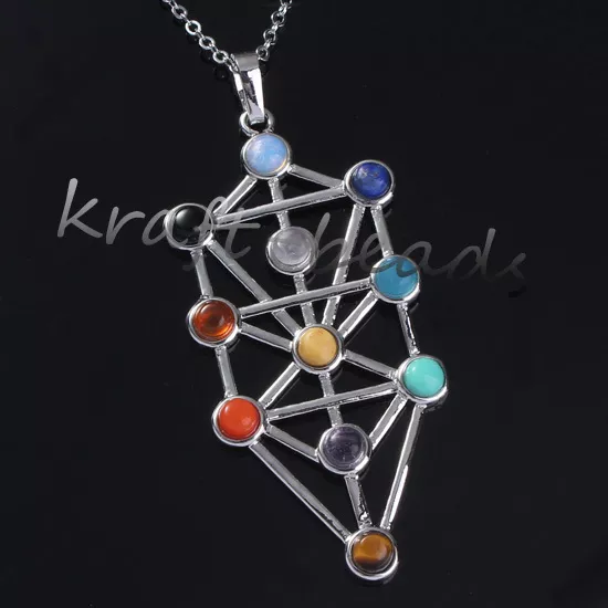 Natural Healing Gemstone kabbalah Tree Of Life Chakra Point Pendant Necklace