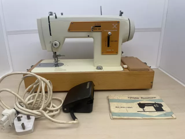 Vintage Frister Rossmann 45 Sewing Machine, Cover, Manual & Accessories