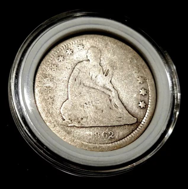 1862 USA United States Liberty Seated Silver Quarter Dollar G Good