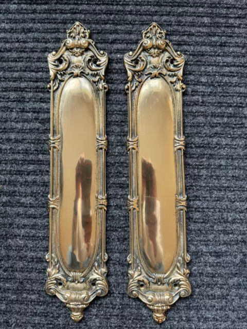 Pair of Vintage Brass Finger Plates Push Door hardware art Nouveau...15 by 3 in