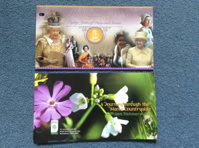 TWO x ISLE OF MAN Presentation Pack - QEII 80th Birthday & Wild Flowers