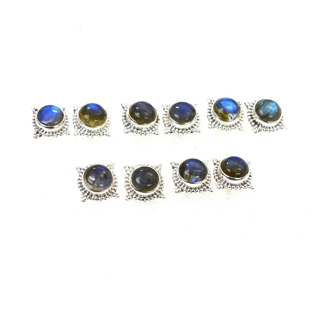 Wholesale 5Pr 925 Solid Sterling Silver Labradorite Stud Earring Lot L693