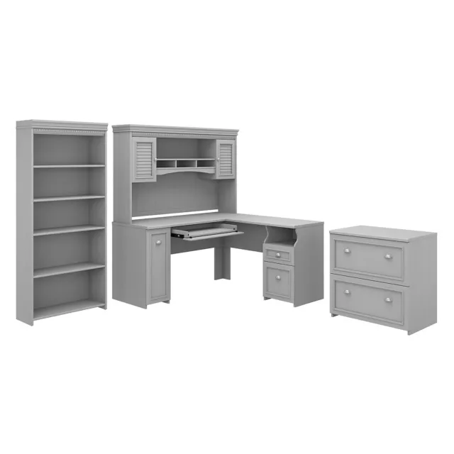 Bush Furniture Fairview 60W L Shaped Desk with Hutch, Lateral File Cabinet and 5
