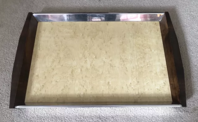 Lovely Old Vintage Melamine Stainless Steel & Wood Handle Serving Tray