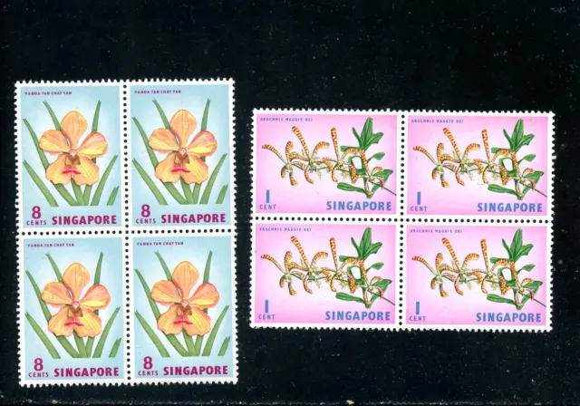 Lot 15238 Mint Nh Og 62-63 Blocks Of Four : Stamps From Singapore Flowers