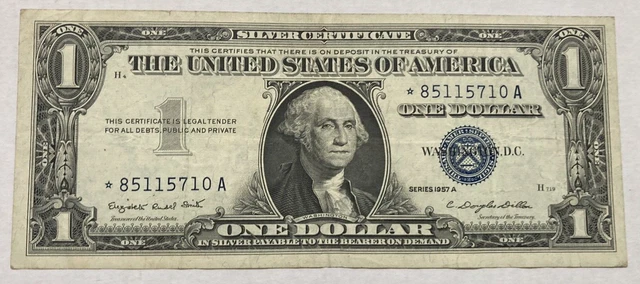 1957 A  One Dollar Bill Silver Certificate ERROR REPLACEMENT NOTE  VF/XF *STAR *