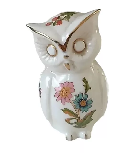 Vintage White Porcelain Gold Trim Floral Design Owl Salt/pepper Shaker 3" H