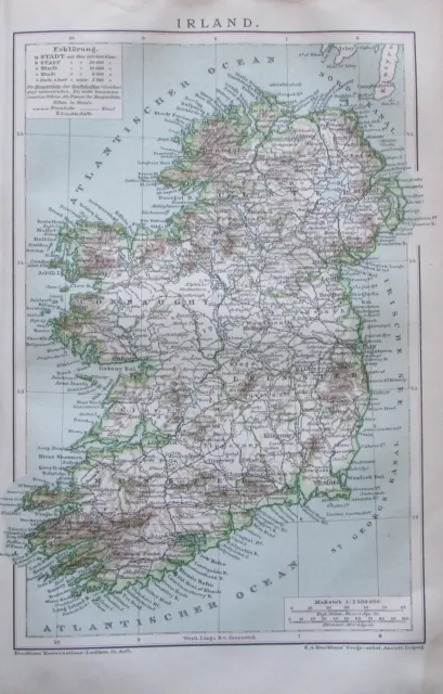 IRLAND 1894 antike alte Landkarte antique map Lithografie Éire Ireland