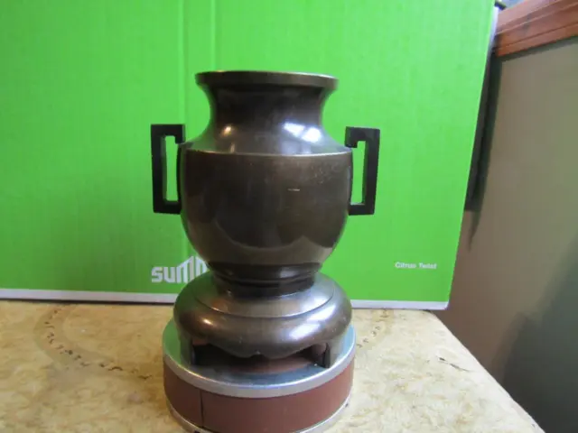 Metal Bronze Tone Urn 6” Tall Made in Japan Vey Clean on outside