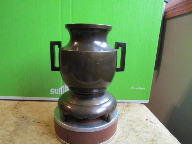 Metal Bronze Tone Urn 6” Tall Made in Japan Vey Clean on outside