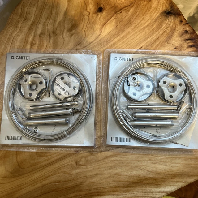 IKEA DIGNITET CURTAIN Wire Hanging System 197” Lot Of Two Stainless ...