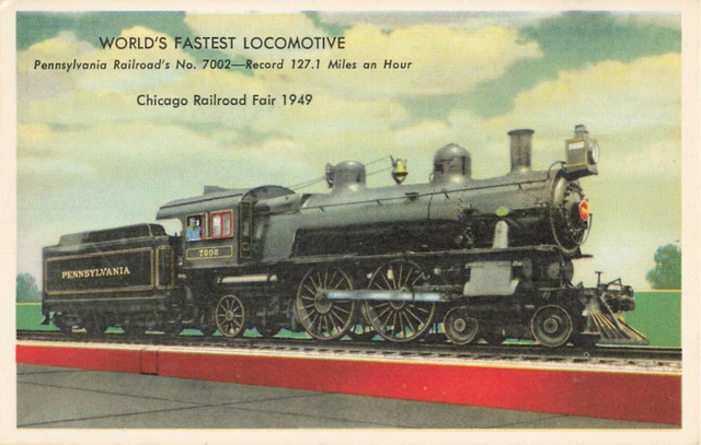 Postcard Chicago Railroad Fair 1949 Worlds Fastest Locomotive Number 7002