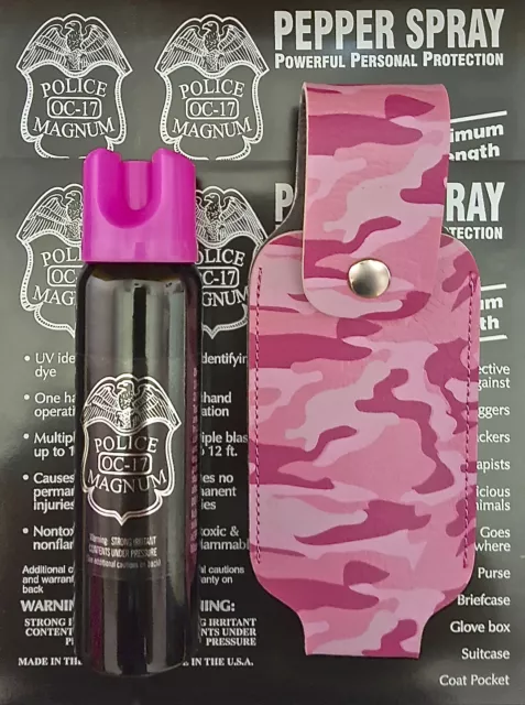 Police Magnum pepper spray 4oz HP Safety Lock Pink Camo Holster CLOSE OUT SALE