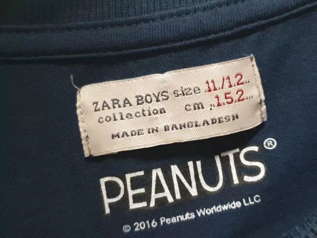 T-shirt ufficiale 2016 collezione Peanuts Snoopy Vacation blu navy Zara bambini taglia 11 2