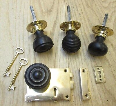Solid Brass Vintage Victorian Old Style Rim Door Knob Set + Lock