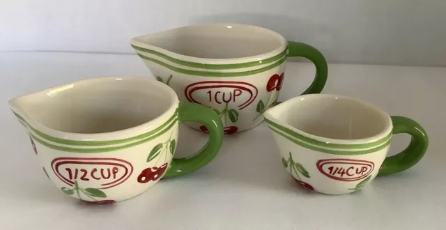 Fun set of four Hand Painted cherry ceramic measuring cups Pier1