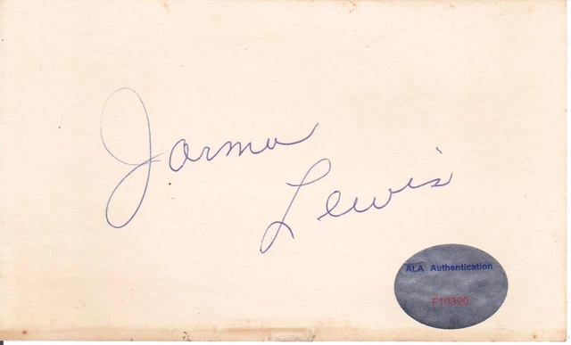 JARMA LEWIS d 1985 Signed 3x5 Index Card Actor/The Tender Trap ALA F10320