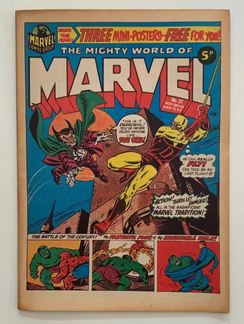 Mighty World of Marvel #25 KEY reprints Daredevil #3. RARE MARVEL UK 1972. FN+