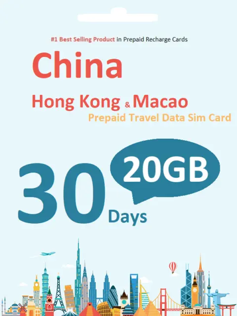 China Travel - 30 Days Prepaid Travel data SIM card 20GB Data incl. HK & Macau