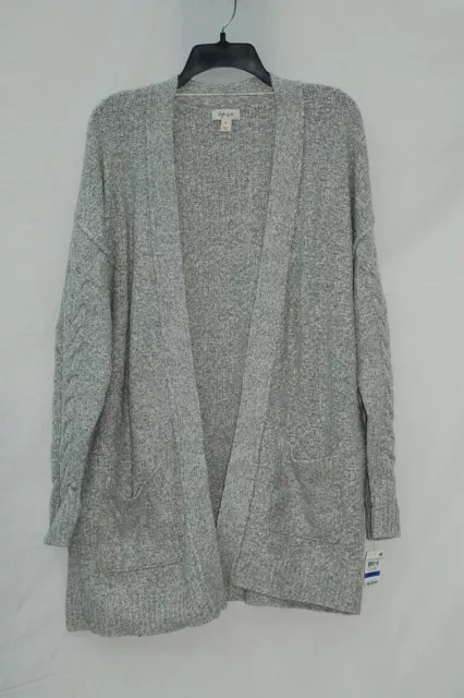 Style & Co Sweater Braidsleeve Marl Openfront Cardigan Gray XL