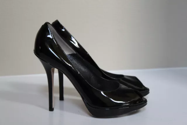 sz 9.5 / 39.5 Christian Dior Black Patent Leather Miss Dior Peep Toe Pump Shoes
