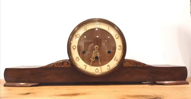 Antico Orologio Pendolo Da Tavolo In Legno Liberty Deco Westminster