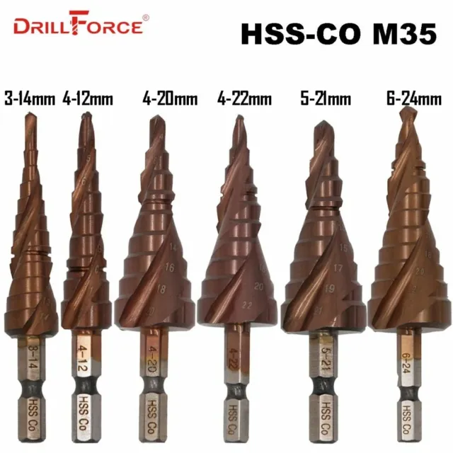 M35 5% Cobalt Step Drill Bit HSSCO High Speed Steel Cone Hex Shank Metal HSS