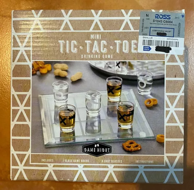 Crystal Clear Game Night Shot Glass Tic Tac Toe Drinking Game New In Box