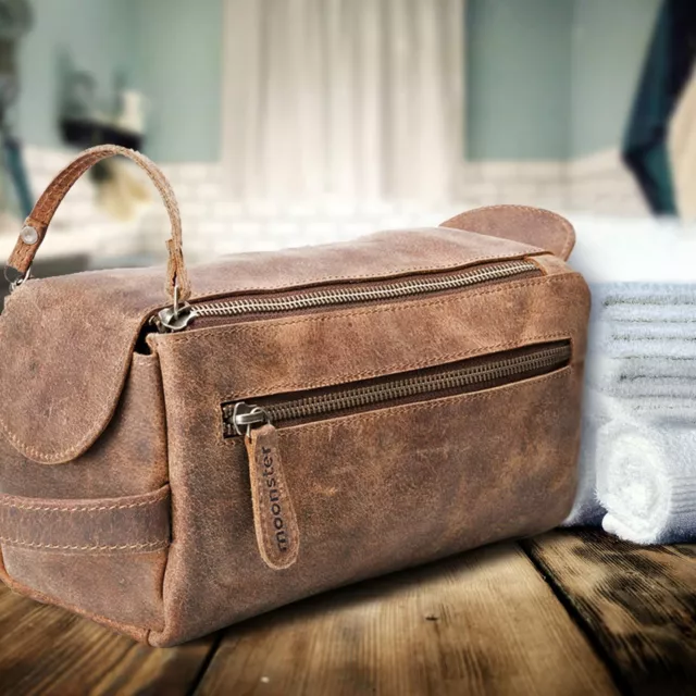 Buffalo Leather Toiletry Bag Shaving Dopp Kit Travel Organizer Cosmetic Case