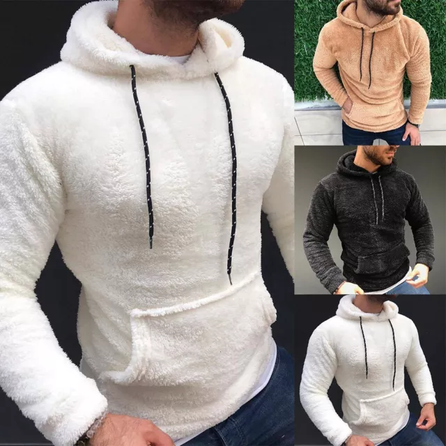 Uomo Felpa con Cappuccio Spesso Sherpa IN Pile Inverno Autunno Casual Maglia Top