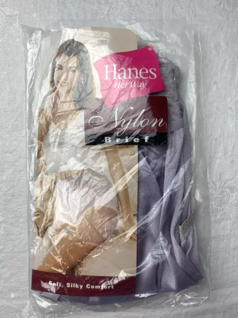 Vintage Hi-Cut Silky Nylon Panties Stretch Lace Waistband HANES Sz 8 Purple NEW