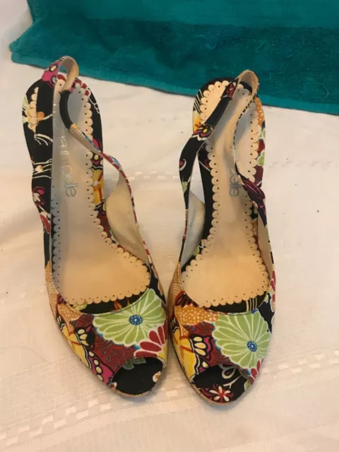 Floral print open toe sling back heel Stiletto 8.5