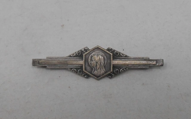 Broche Ancienne Religieuse Art Déco – Métal Argenté – Femme – Collection