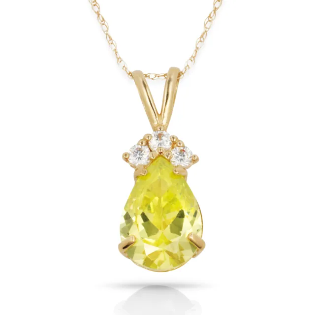 3.70 CT Peridot Pear Shape 4 Stone Gemstone Pendant & Necklace 14K Y Gold