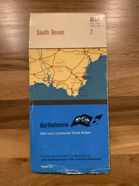 South Devon - Bartholomew Half Inch Map No 2 1965 Torquay Plymouth