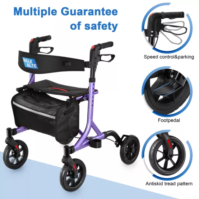 Foldable Rollator Walker Mobility Aid with Four Wheels Seat Backrest for Seniors