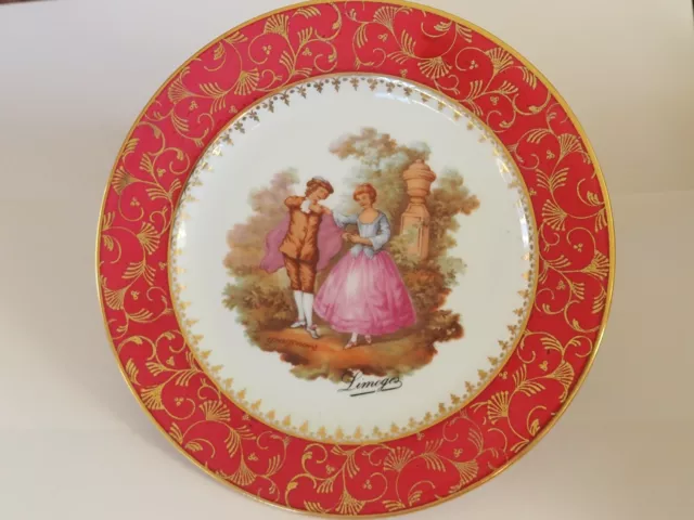 Vintage Bardet Limoges France Fragonard Courting Couple Cabinet Plate - Maroon