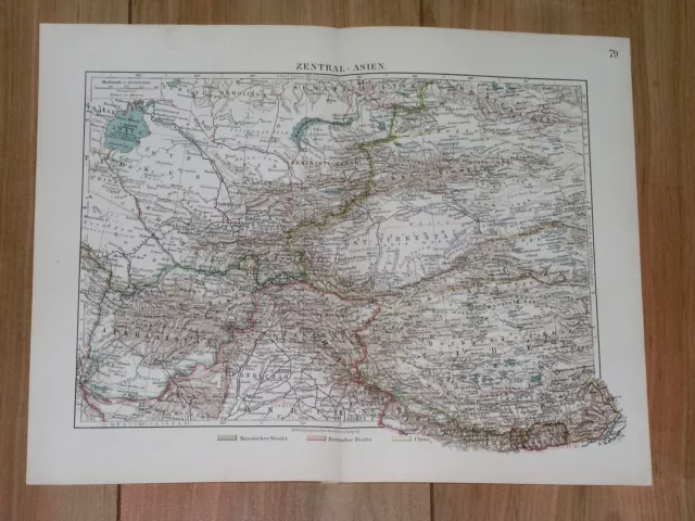 1912 Antique Map Of Central Asia Turkestan China Tibet Afghanistan Uzbekistan