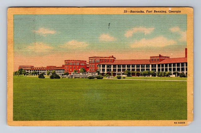 Fort Benning GA-Georgia, Barracks at Fort, Antique Vintage Postcard