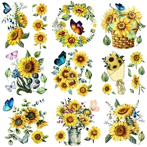 9 hojas de transferencia de frotar para muebles y artesanías de girasol vintage navideño