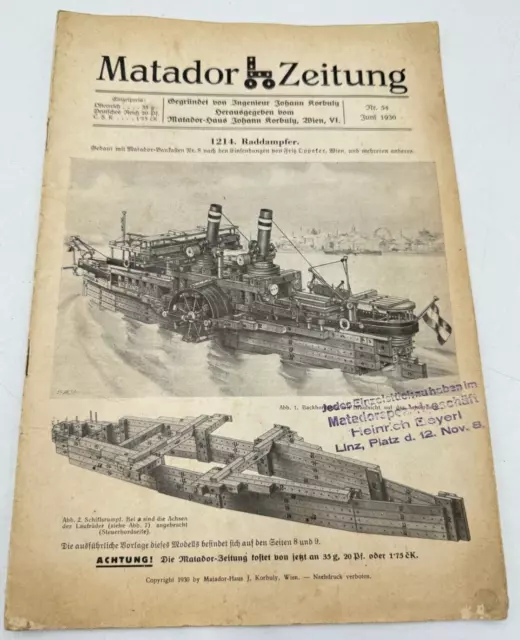 Matador Zeitung Nr. 54 aus 1930 Korbuly Baukasten Holzbaukasten Rarität! alt