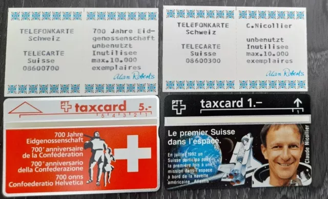 Switzerland Schweiz 2 Telefonkarten taxcard mit Zertifikat Eidgenossenschaft