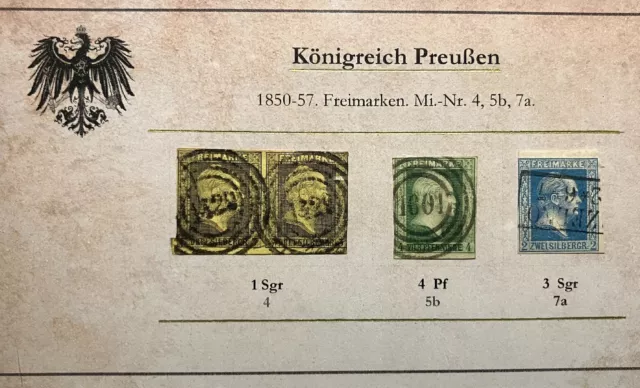 Preußen: 1850-57. König Friedrich Wilhelm IV. Freimarken. Mi.-Nr. 4, 5b, 7a.